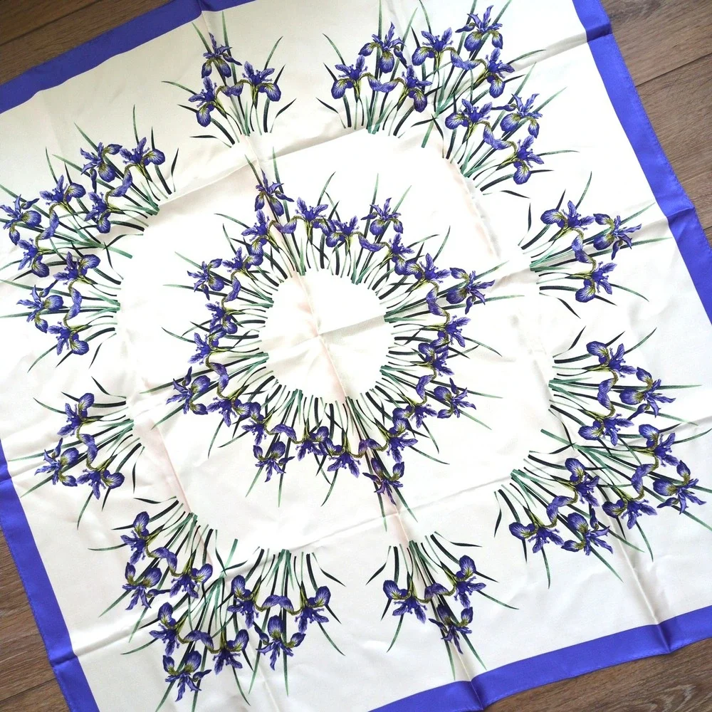 National Wildlife Federation Floral Iris Silk Scarf Purple White Botanical Large